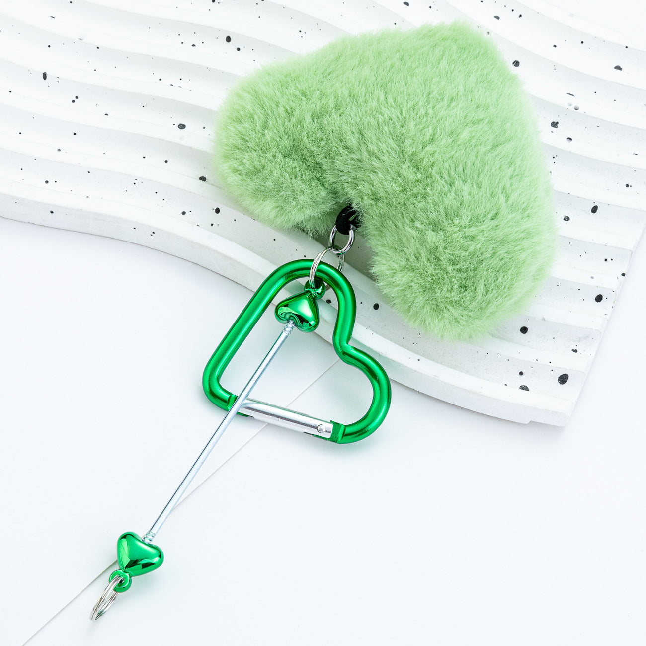 Beadable Metal Keychains With Heart Pom Poms