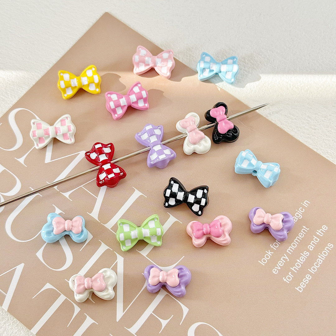 Bow Metal Beads 17mm Baking Painted Checkered Pattern 10pcs