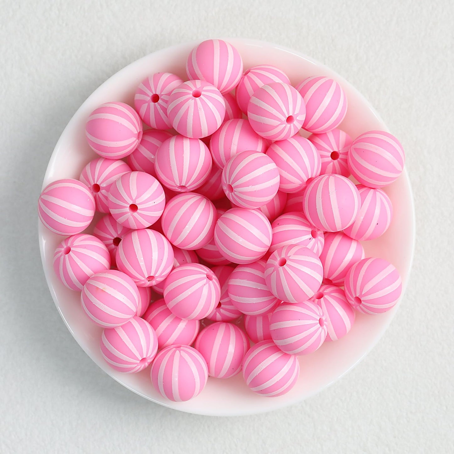 Striped 15mm Priented Round Silicone Beads Balloon Design 50pcs - Pink