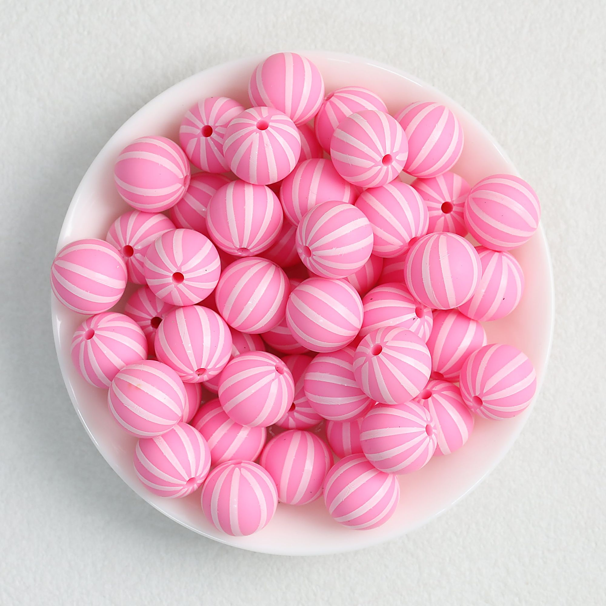 Striped 15mm Priented Round Silicone Beads Balloon Design 50pcs - Pink