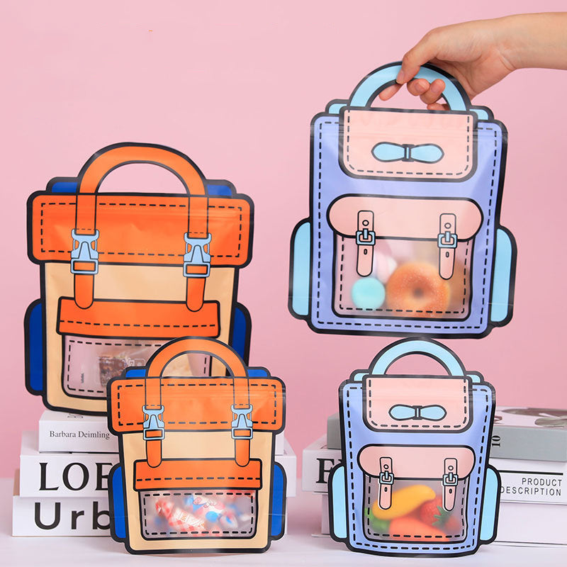 Backpack Shape Matte Zip Lock Storage Bags with Handle 18x21 24x28cm 10pcs