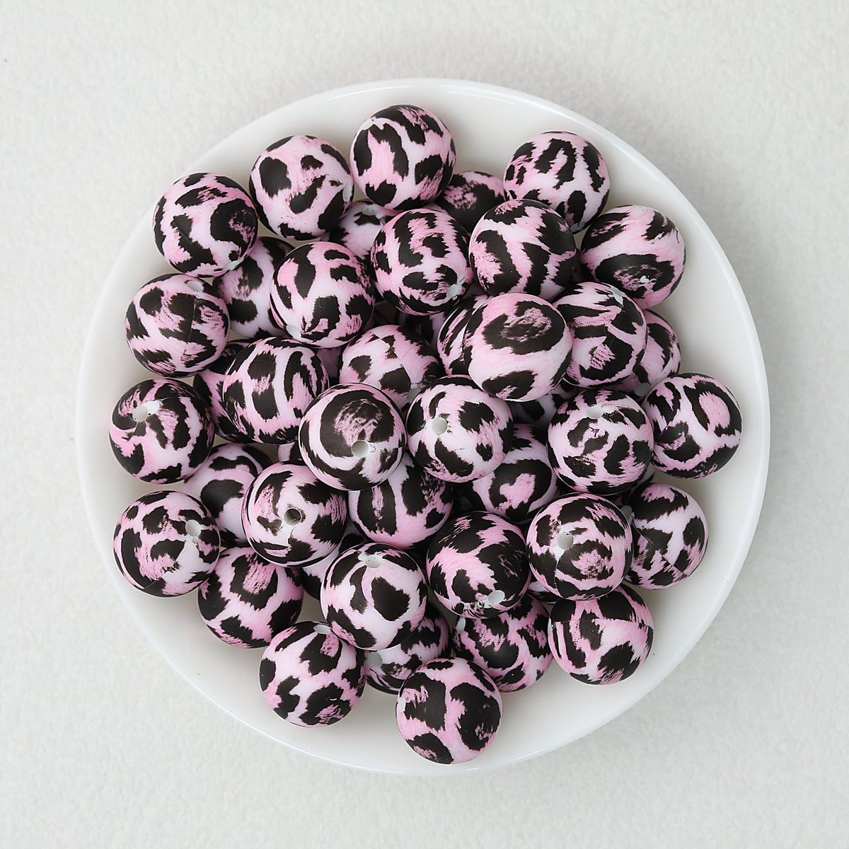 15mm Leopard Pattern Silicone Round Beads 50pcs - Pink Floral Leopard