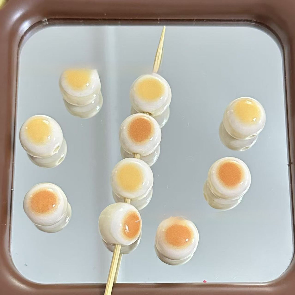 Steamed Bun Acrylic Beads 14mm Glossy Mixed Cream Coffee 20pcs