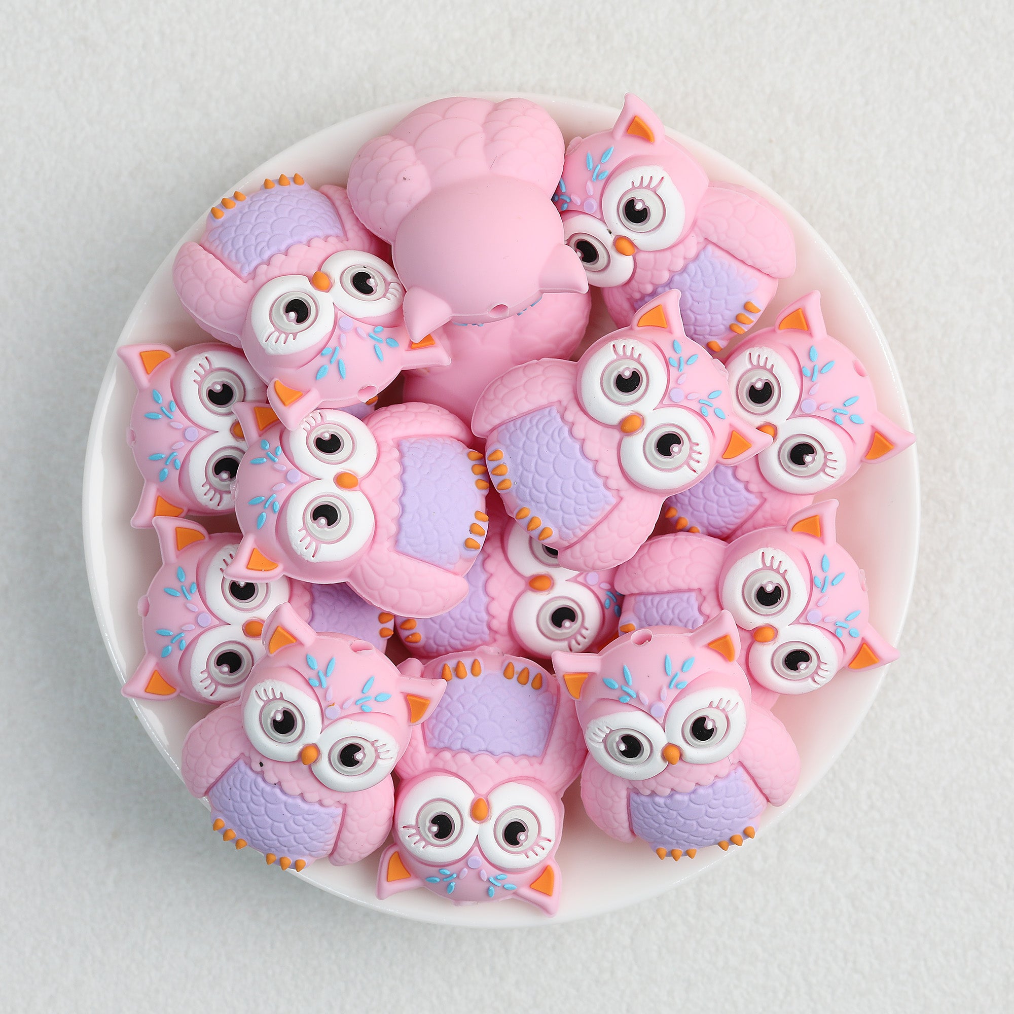  3D Pink Owl Silicone Focal Beads 20Pcs 2