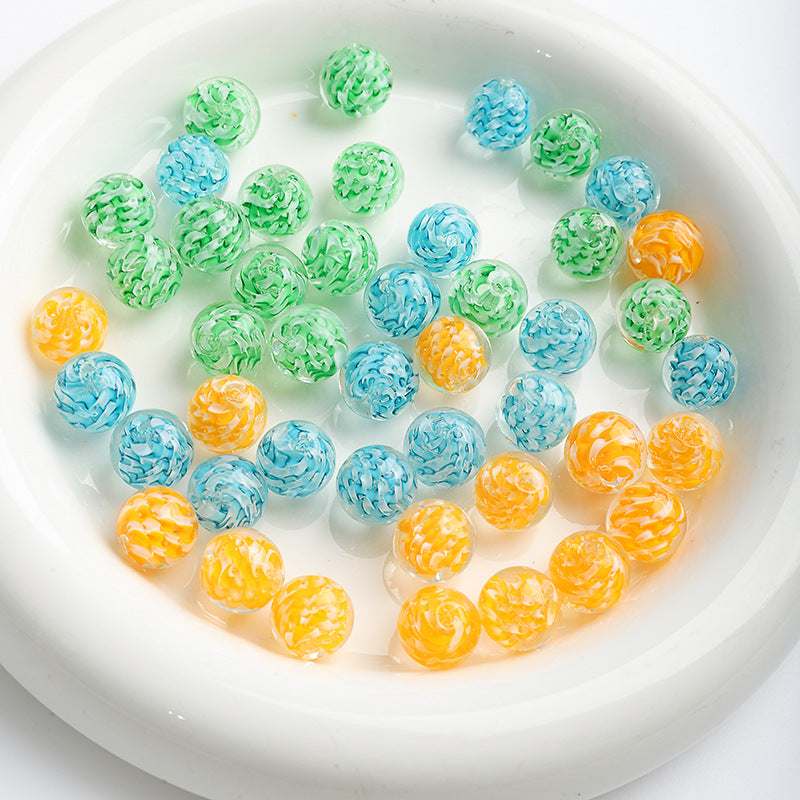 11mm Spiral Pattern Glass Round Beads 10pcs 2