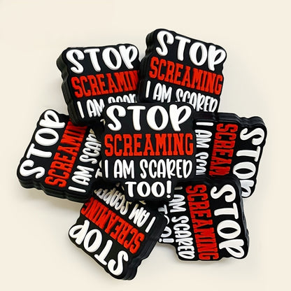 Silicone Focal Beads Stop Screaming Bold Red White Text 20pcs