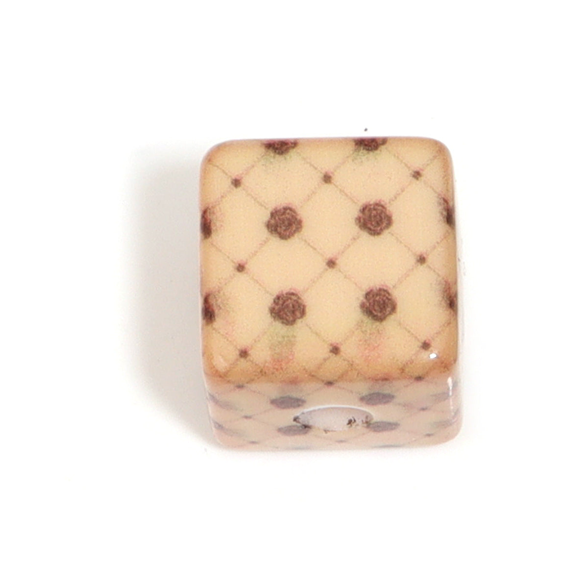 Colored Cube Acrylic Beads 14mm Printed Rose Pattern 10pcs 9