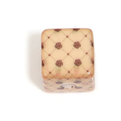 Colored Cube Acrylic Beads 14mm Printed Rose Pattern 10pcs 9