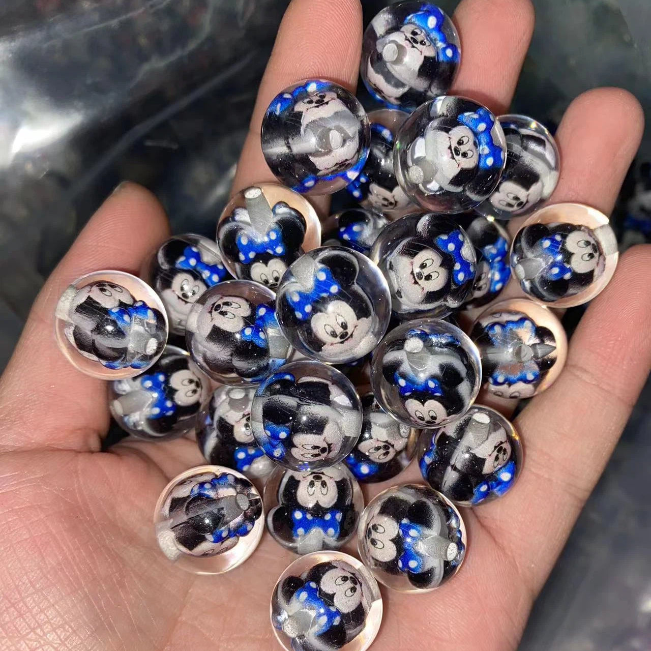 Clear Acrylic Round Beads 16mm Cartoon Figures 20pcs 13