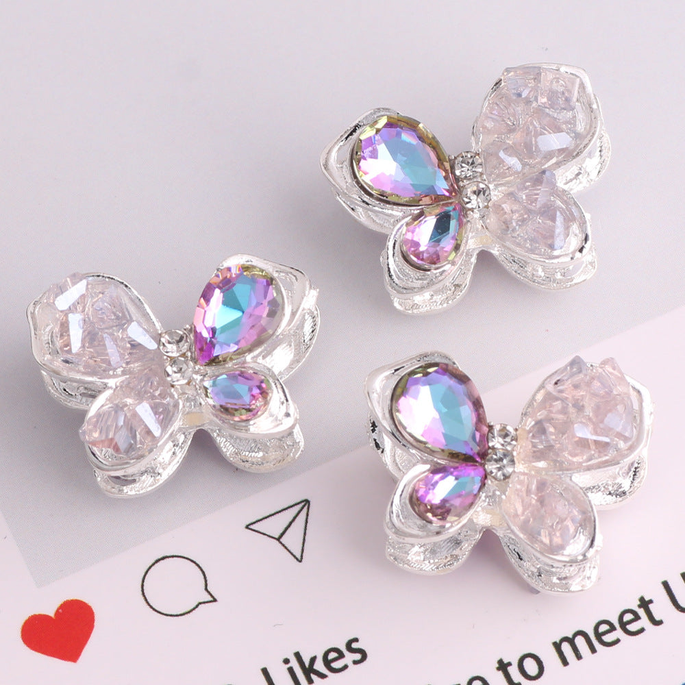 3pcs 20mm Irregular Crystal Rhinestone Butterfly Beads Silver Tone 6