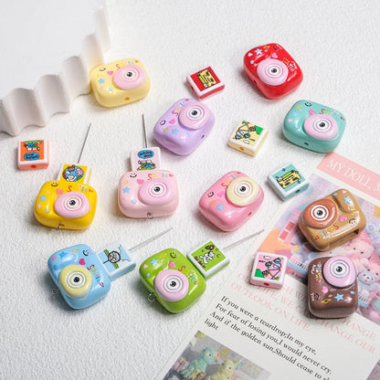 Polaroid Square Acrylic Beads 25mm Mini Camera Designs 10pcs