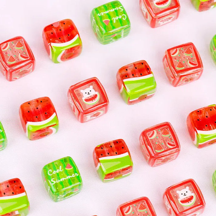 Watermelon Puppy Printed Acrylic Square Beads 14mm 10pcs 3