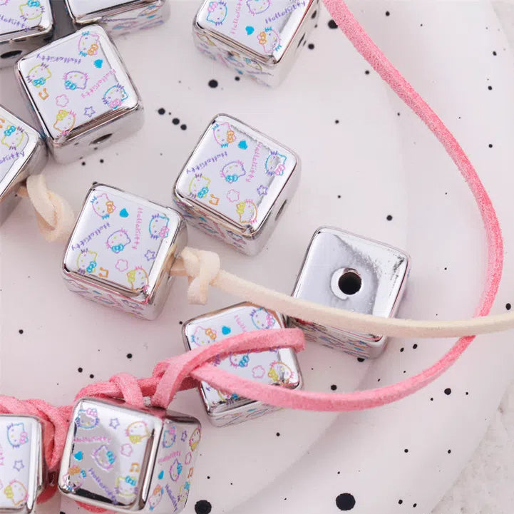 Silver Hello Kitty Printed Acrylic Square Beads 15mm 10pcs