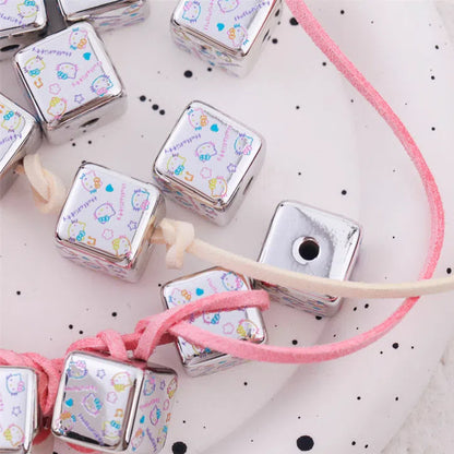 Silver Hello Kitty Printed Acrylic Square Beads 15mm 10pcs