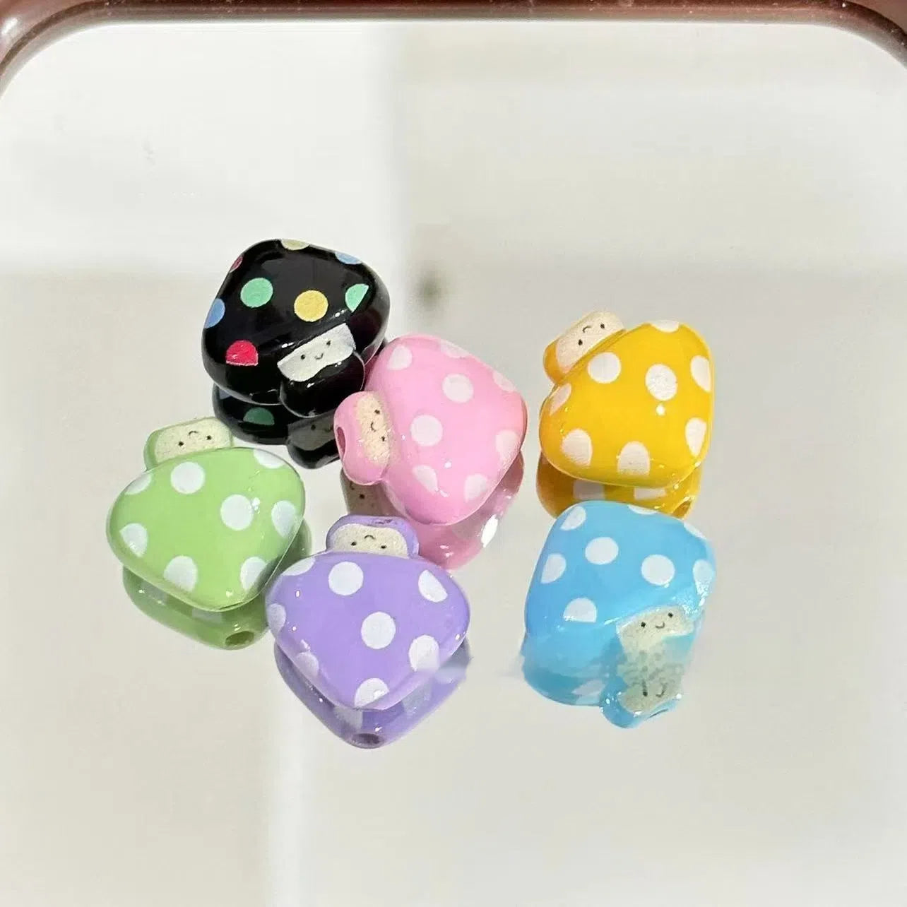 Painted Mushroom Acrylic Beads 20mm Colorful Polka Dot 10pcs