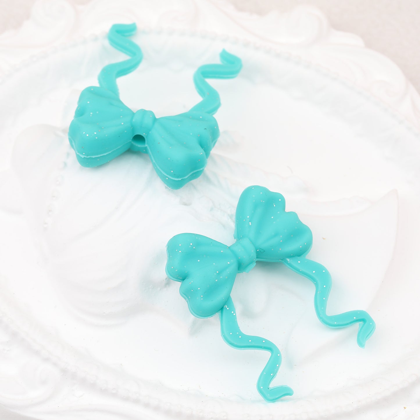 Tie Dye Glitter Bow Silicone Focal Beads 20pcs 5