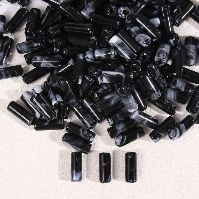 Dual-Color Tube Acrylic Beads 18x7mm Glossy Swirls 200pcs 12
