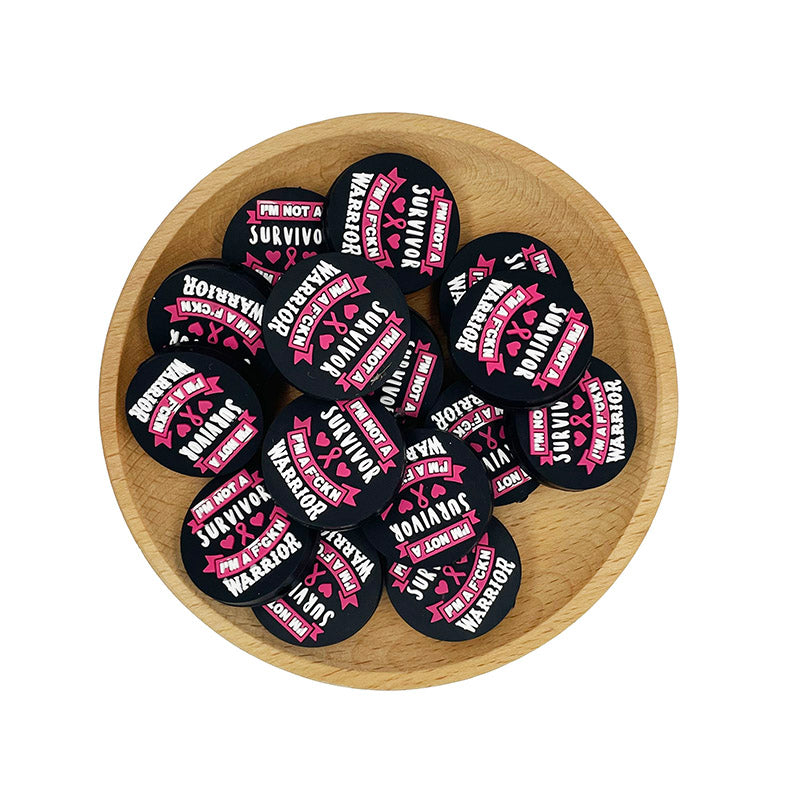 Silicone Focal Beads Warrior Hearts Ribbon Phrase Bold Text 20pcs 2