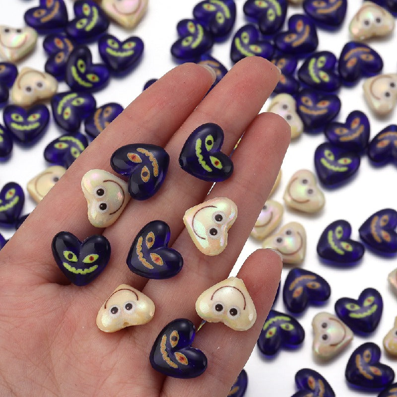 Acrylic Heart Beads 15x12mm Demon Smiling Face Glossy 20pcs 5