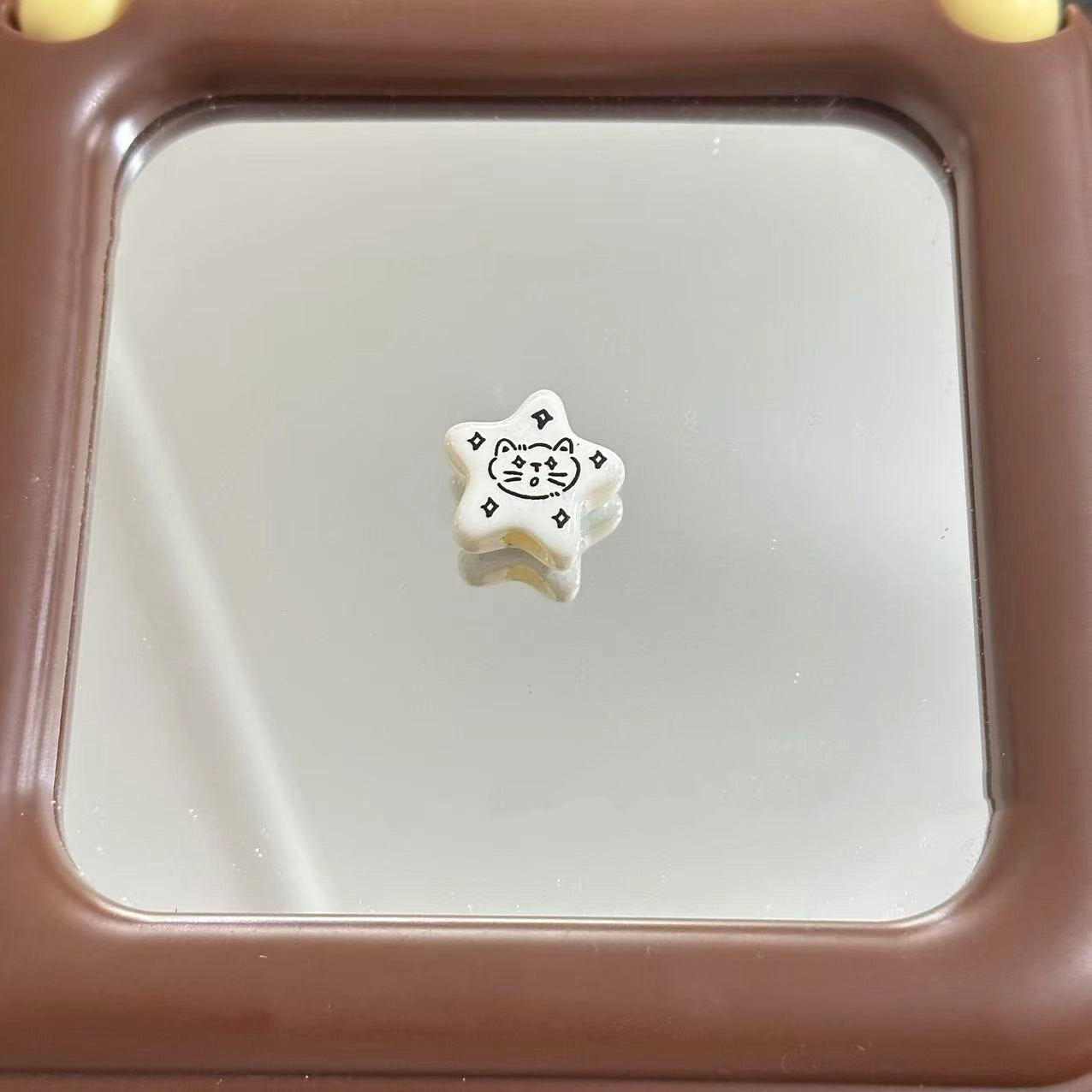 White Doodle Kitten Star Acrylic Beads 19mm Glossy 10pcs 5