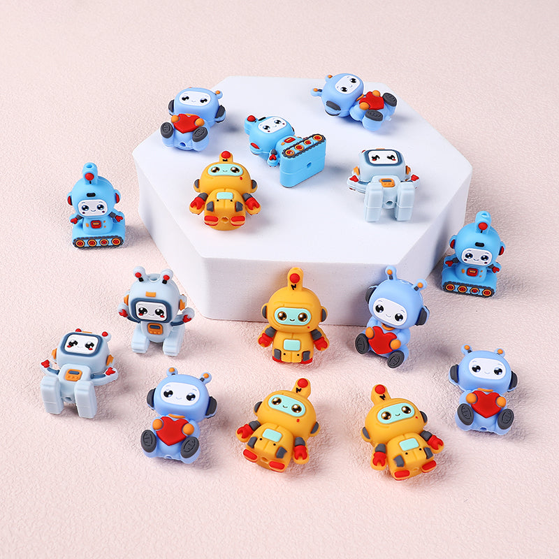 Silicone 3D Focal Beads Love Robot Holding Heart 20pcs 3
