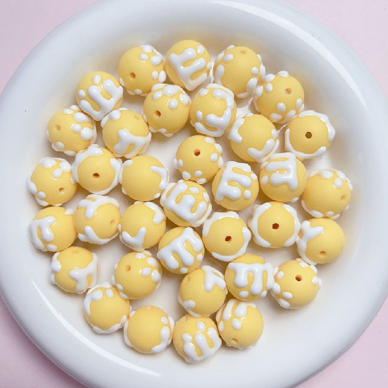 Hand Painted Jelly Bean Acrylic Beads 16mm Cream Colors 10pcs 9