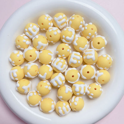 Hand Painted Jelly Bean Acrylic Beads 16mm Cream Colors 10pcs 9
