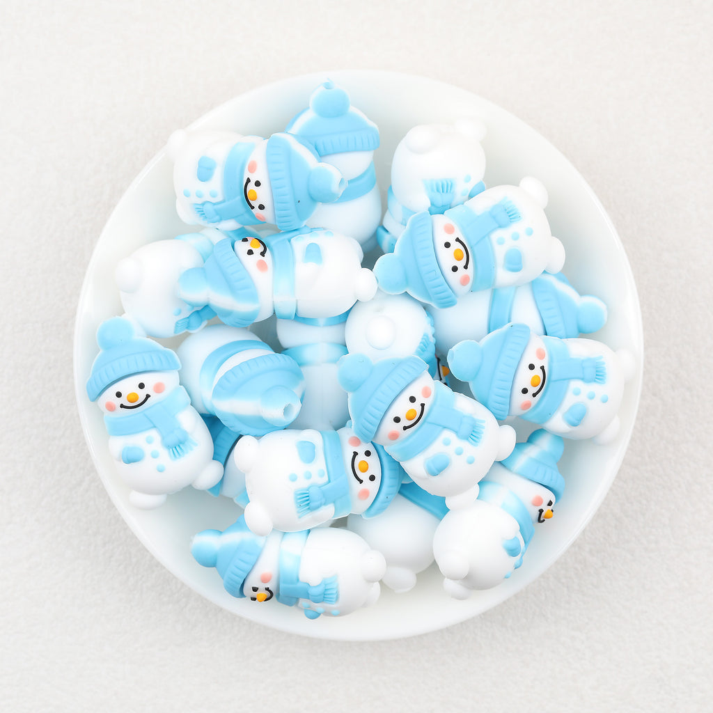 3D Winter Snowman Silicone Focal Beads