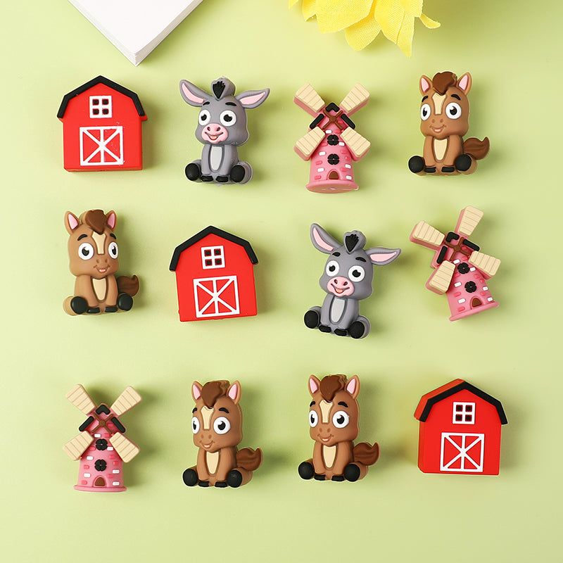 Silicone 3D Focal Beads Farm Animal Donkey Tuft of Hair 20pcs 2