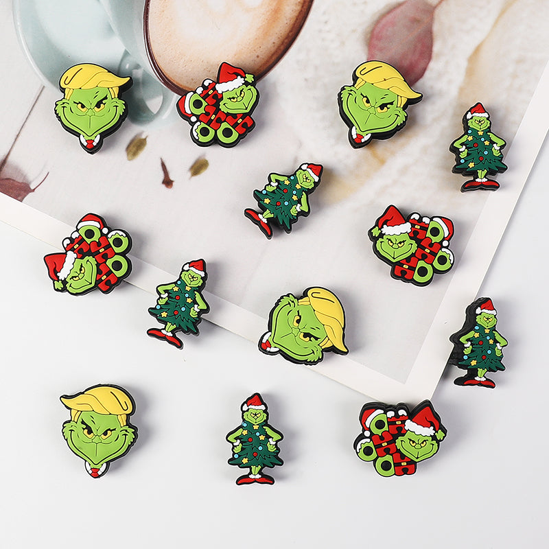 Silicone Focal Beads Christmas Grinch Face With Santa Hat 20pcs 3