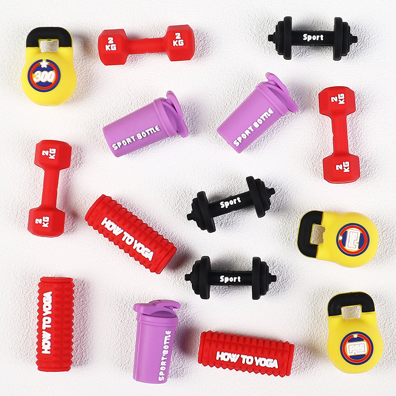 3D Sports Silicone Focal Beads Wholesale, Dumbbell Barbell Kettlebell Equipment Shapes