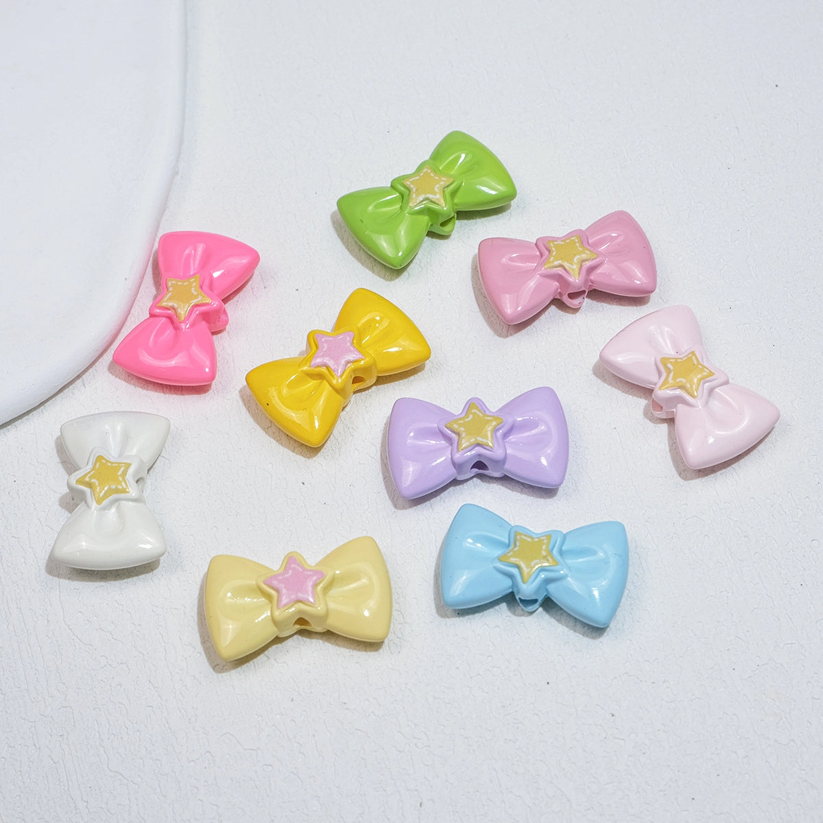 Painted Star Bow Acrylic Beads 28mm Glossy Mixed Colors 30pcs 3