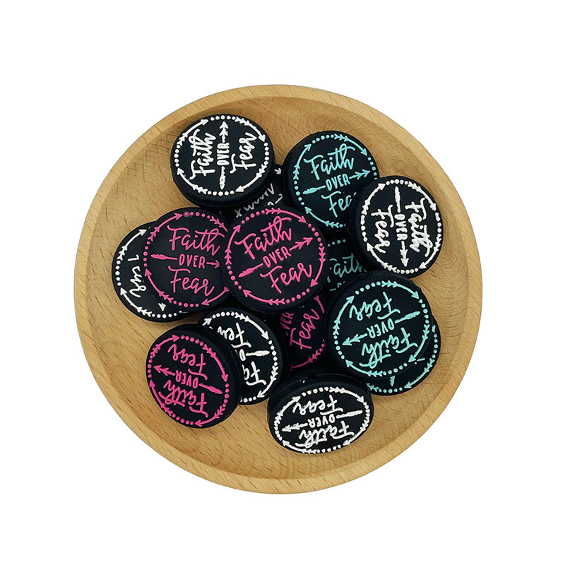 Silicone Focal Beads Faith Over Fear Circle Badge Arrow Accents 20pcs 5