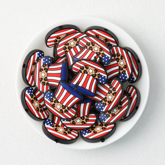 US Independence Day Gentleman Hat Silicone Focal Beads 20pcs