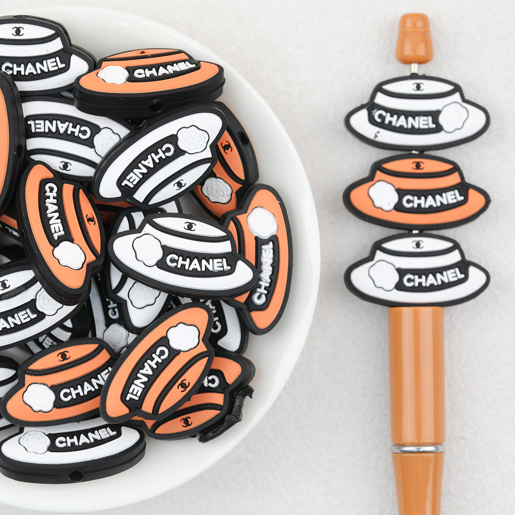  Orange White CC Top Hat Silicone Focal Beads 20Pcs