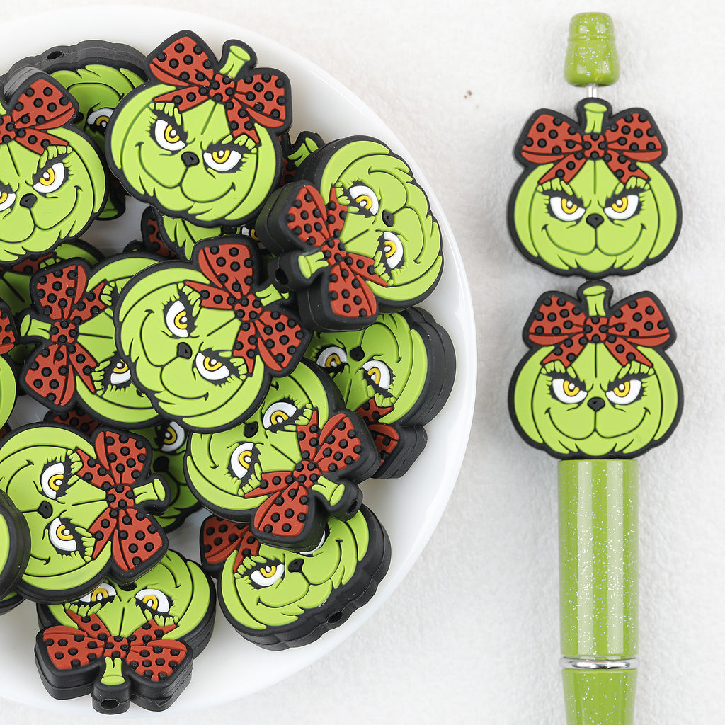 Halloween Bow Pumpkin Grinch Silicone Focal Beads 20Pcs 