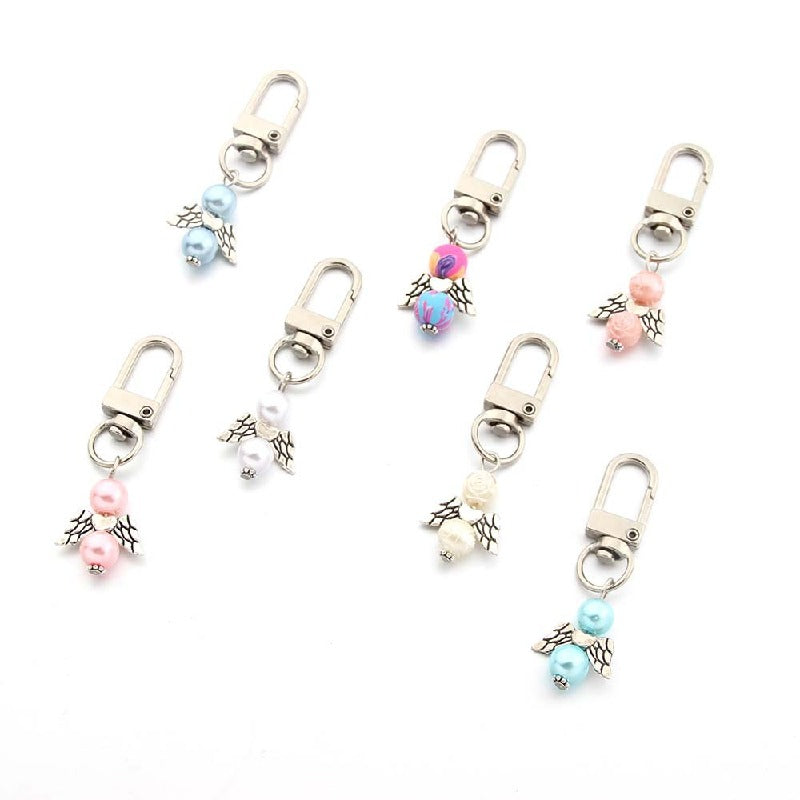 Mini Alloy Baby Love Keychain with Pastel Pearl Beads
