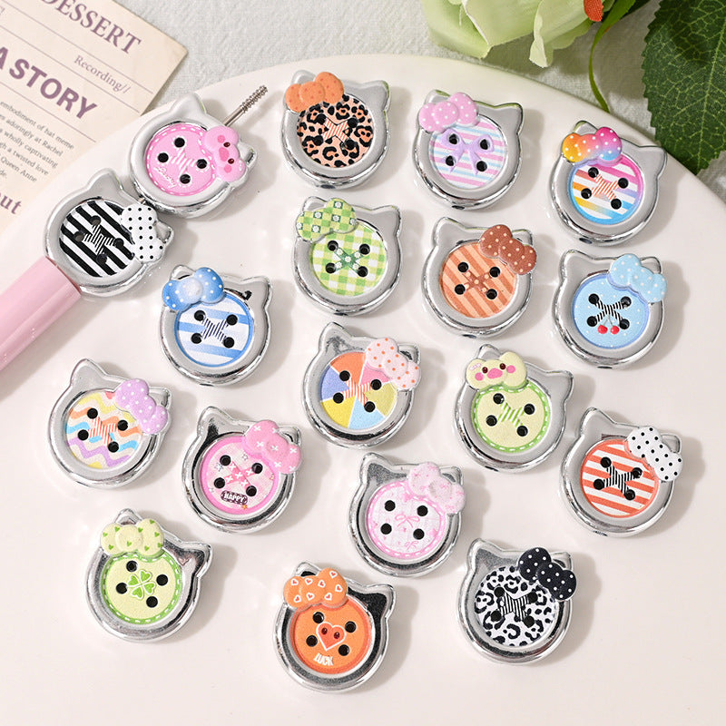 Cat Head Acrylic Beads Silver Border 23mm 10pcs