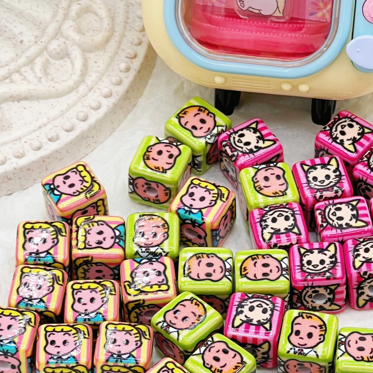 Osamu Harada Series Square Acrylic Beads 14mm Pattern 10pcs 3