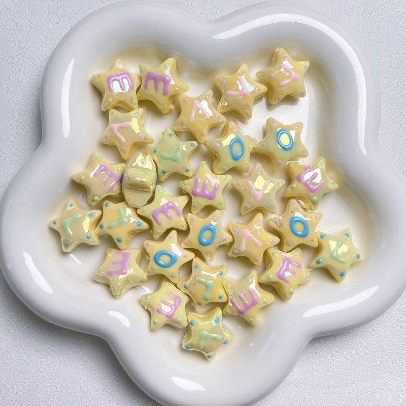 Hand-Painted Star Acrylic Beads 22mm Glossy Pastel 5pcs 6