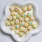 Hand-Painted Star Acrylic Beads 22mm Glossy Pastel 5pcs 6