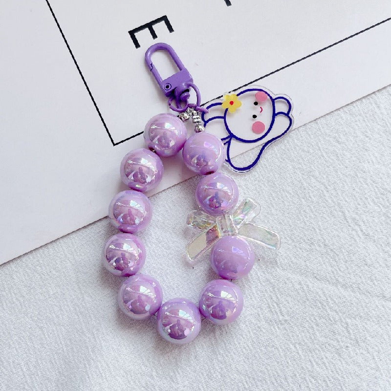 Acrylic Beaded Rabbit and Bear Keychain with Translucent Bow Charm 10