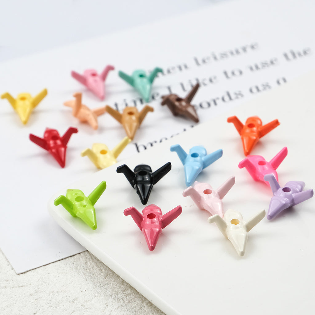 Painted Origami Crane Acrylic Beads 16mm Colorful Glossy 50pcs