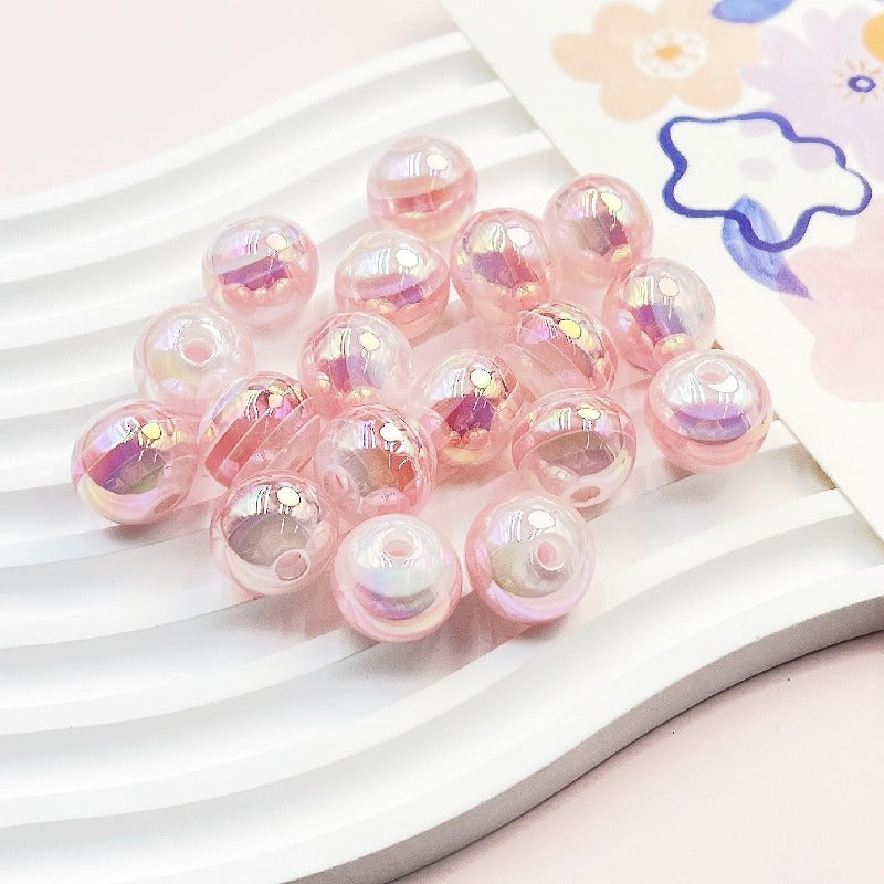 Striped Rainbow Acrylic Beads 16mm Glossy Round 10pcs 7