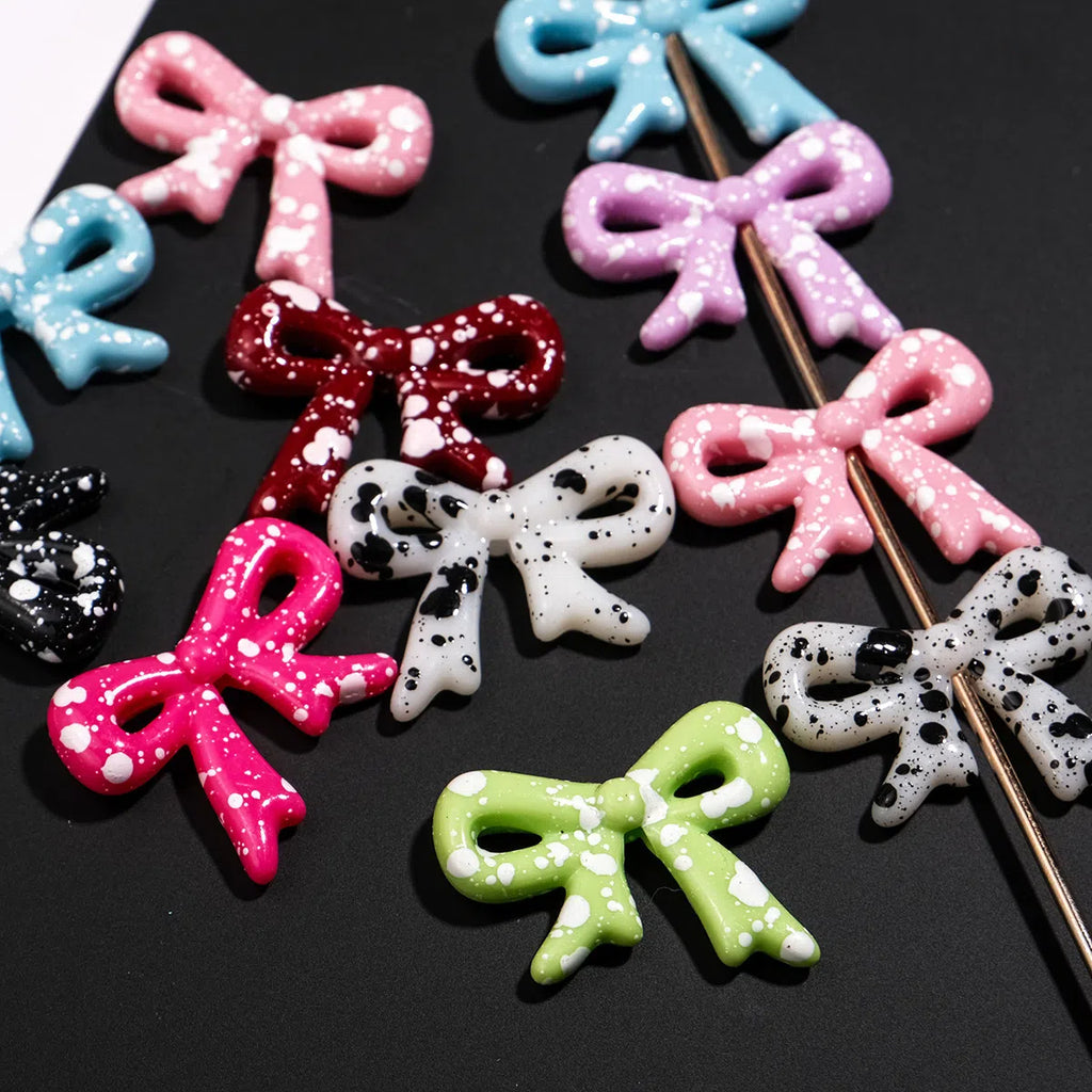 Splashed Ink Pattern Bow Acrylic Beads 29mm Colorful 20pcs 2