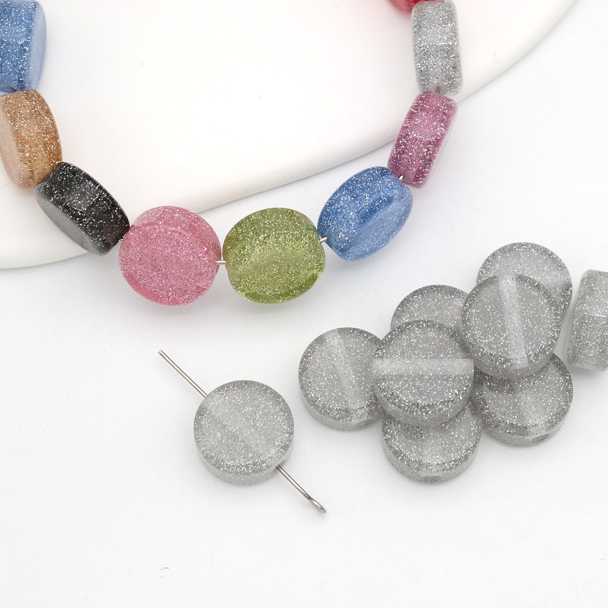 Glitter Flat Round Resin Beads 12mm Shiny Sparkle Colors 50pcs 3