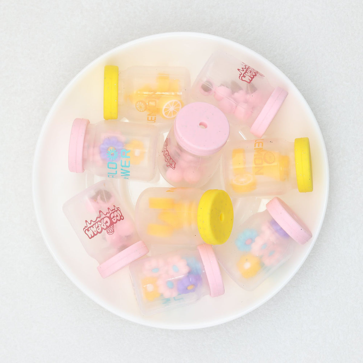 3D Daisy Orange Ice Cream Glitter Bottle Silicone Focal Beads 10pcs