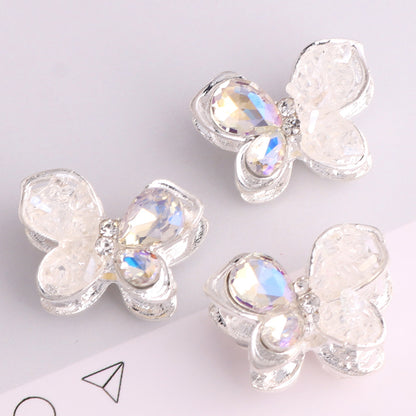 3pcs 20mm Irregular Crystal Rhinestone Butterfly Beads Silver Tone 9