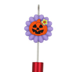 Silicone 3D Focal Beads Halloween Pumpkin With Purple Flower 20pcs 2