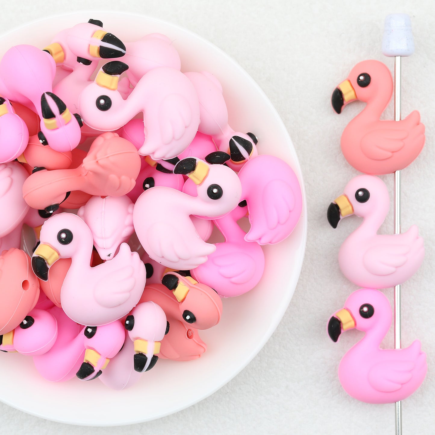 Cute 3D Flamingo Silicone Focal Beads Pink 20pcs